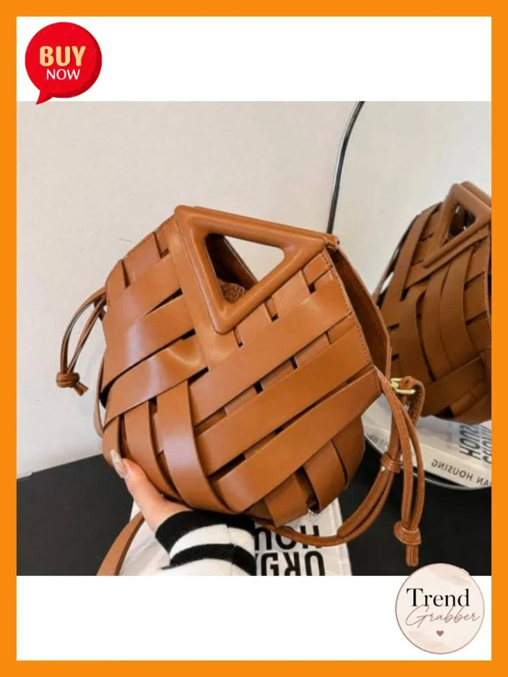 Woven Vegan Leather Bucket Purse Crossbody Hobo Adjustable Strap